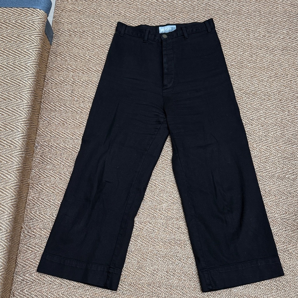 THE GREAT. Black Wide Leg Cropped Pants